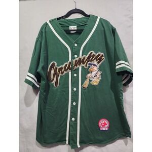 Vintage Walt Disney World Grumpy Embroidered Button Up Green Baseball Jersey LRG